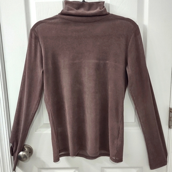 Express Fo Suede Mocha Mock Neck Long Sleeve Tee Size M - Picture 2 of 11